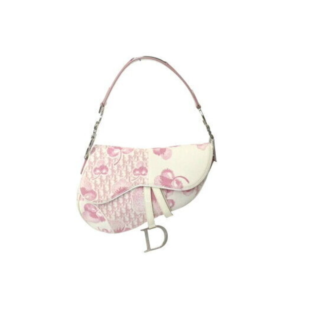 Christian Dior Saddle Bag Hobo Shoulder Pink Enamel Canvas
